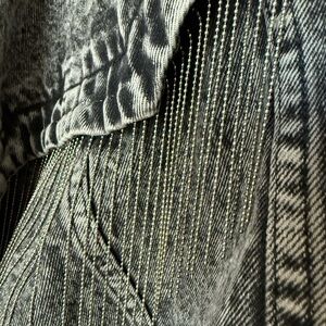 VICI denim acid washed oversized jacket with metal beaded fringe one size